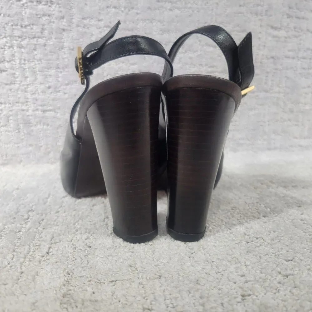 Tory Burch Tennyson Women's Size US 9.5 M Black Leather Slingback Heels Sandals.